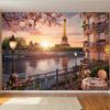 1pc Paris Spring Scenery Background Polyester Wall Decoration Banner Eiffel Tower and River View Home and Room Decoration