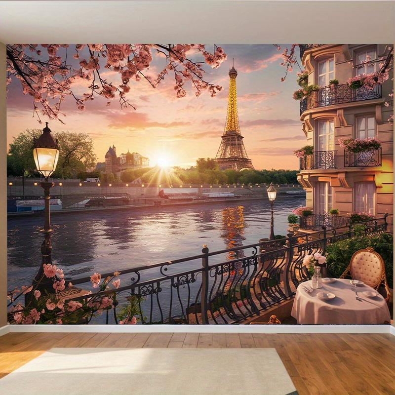 1pc Paris spring scenery background polyester wall decoration banner Eiffel Tower and river view home and room decoration