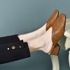 Outer Muller Sandals Spring and Summer New Thick Heel Sandals Square Head Soft Leather Retro Bag Head Outer Slippers