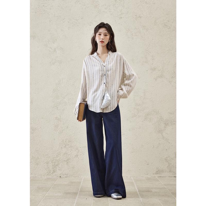 Mìxiù Women s Wide-Leg Ruffle Waist Jeans S