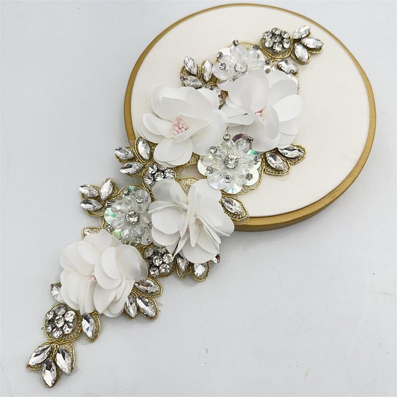 3D Flowers Rhinestone Beaded Handmade Applique for Clothes Sequins Patch Wedding Dress Sew on Handcraft Creativity Material