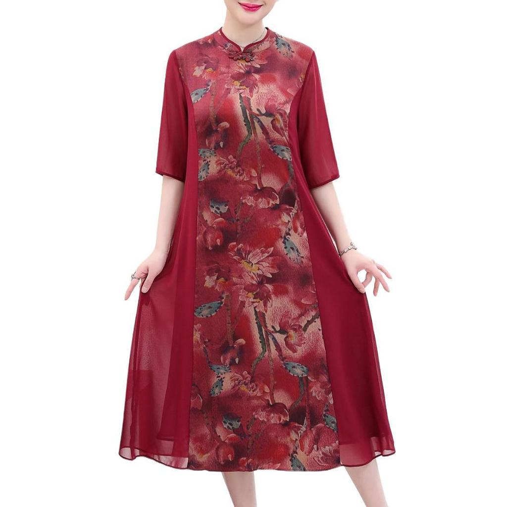 Elegant Plus Size Summer Qipao Dress for Middle-Aged Women