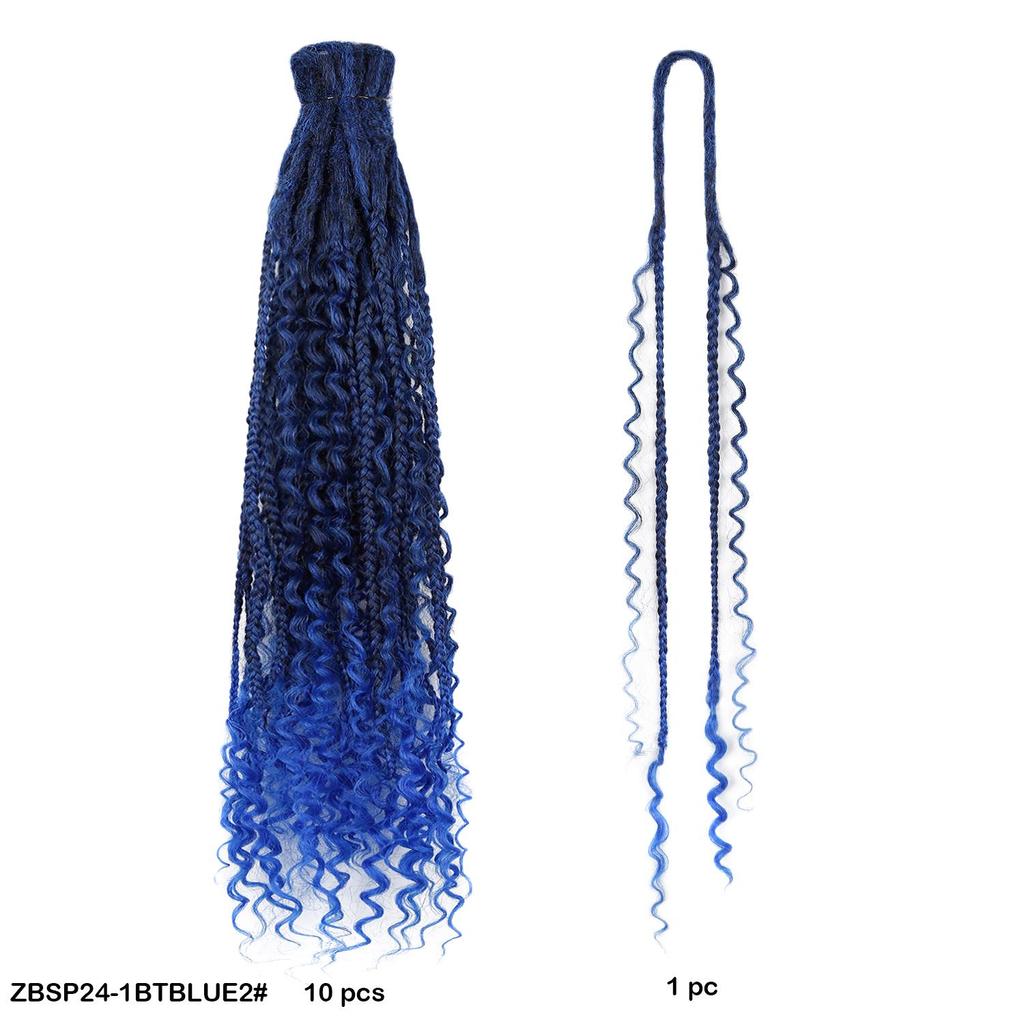 10 Stück/Los Häkelhaar Afro Göttin Böhmische Box Braids 24 Zoll Gehäkelte Box Braids mit River Locs Lockigen Enden Haar Synthetische Zöpfe