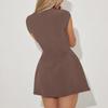 Women's Fashion Short Sleeve Sexy Waist Wrap Zipper Fake Pocket Top