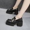 British Style Loafers Women's 2025 Spring New Thick-soled Heightened Thick-heeled Small Leather Shoes, One Pedal High-heeled Single Shoes