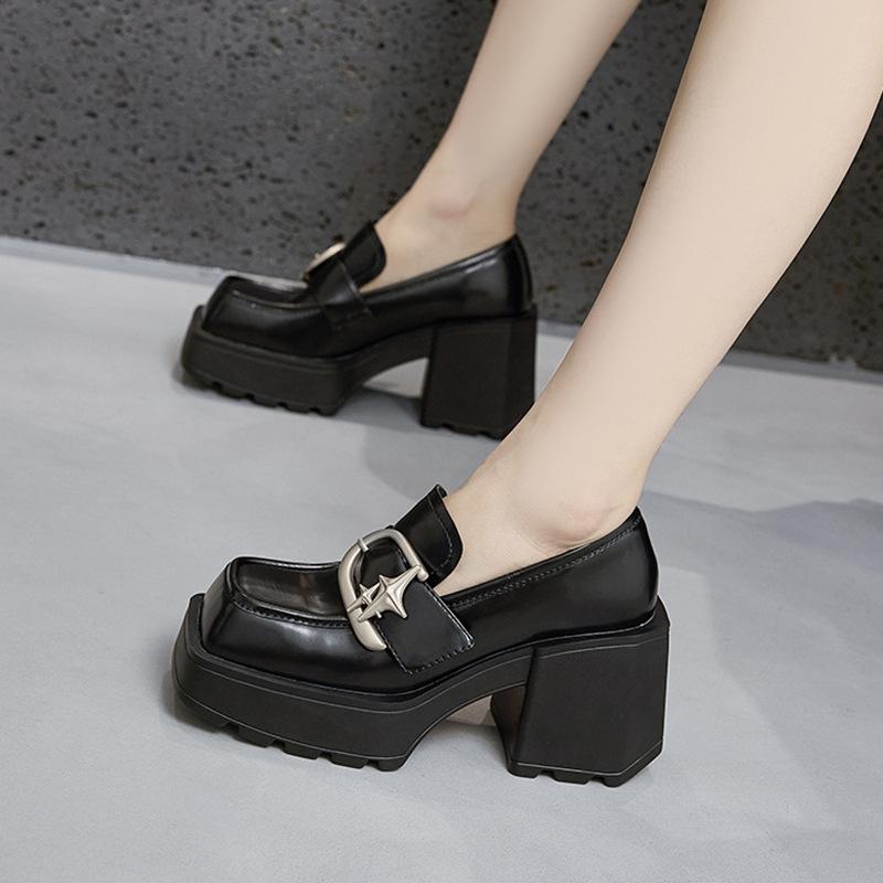 British style loafers women's 2025 spring new thick-soled heightened thick-heeled small leather shoes, one pedal high-heeled single shoes
