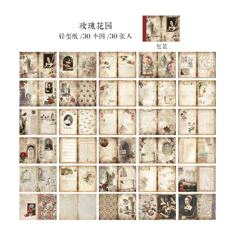 30pcs Vintage Large size Decorative paper Diy Diary Album Scrapbooking Background paper handmade Craft Supplies Collage material