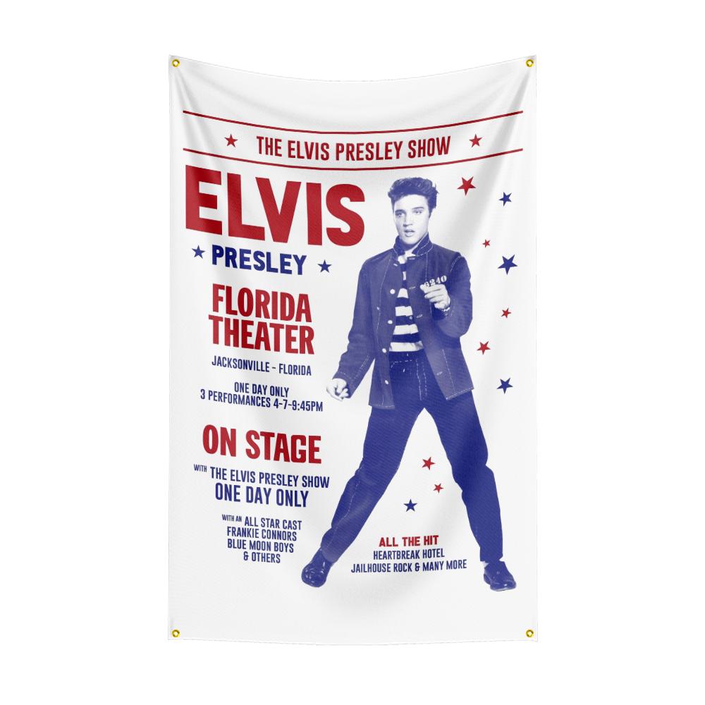 E-Elviss Flag Rock Music Band Banner HD Printing Tapestry Exhibition, Music Band Fans, Garage Decor
