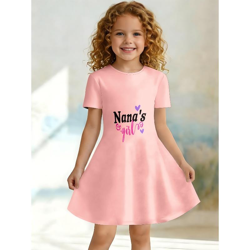 Sweet Cartoon A-line Dress for Girls, Short Sleeved Casual Summer A-line Dress Suitable for Birthday Parties and Gift Giving