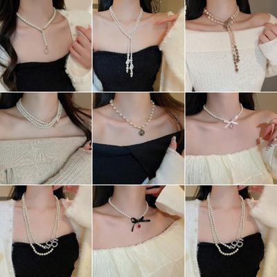 French Minimalist Pearl Oval Geometric Necklace Sweater Chain Fashionable Retro High-end Neck Chain Light Luxury Temperament Necklace
