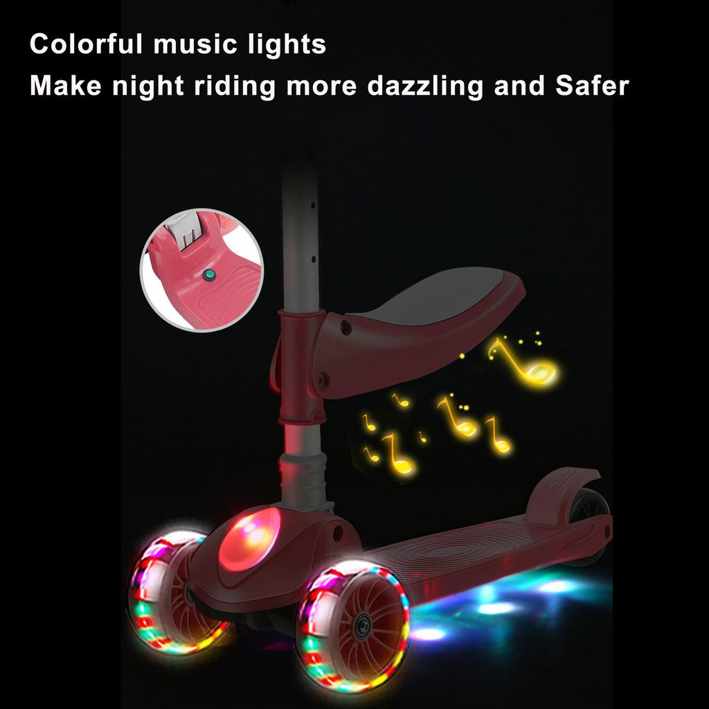 2-in-1 Kids Scooter Foldable Seat Light 3 Wheel Adjustable Folding Bar Blue/Pink