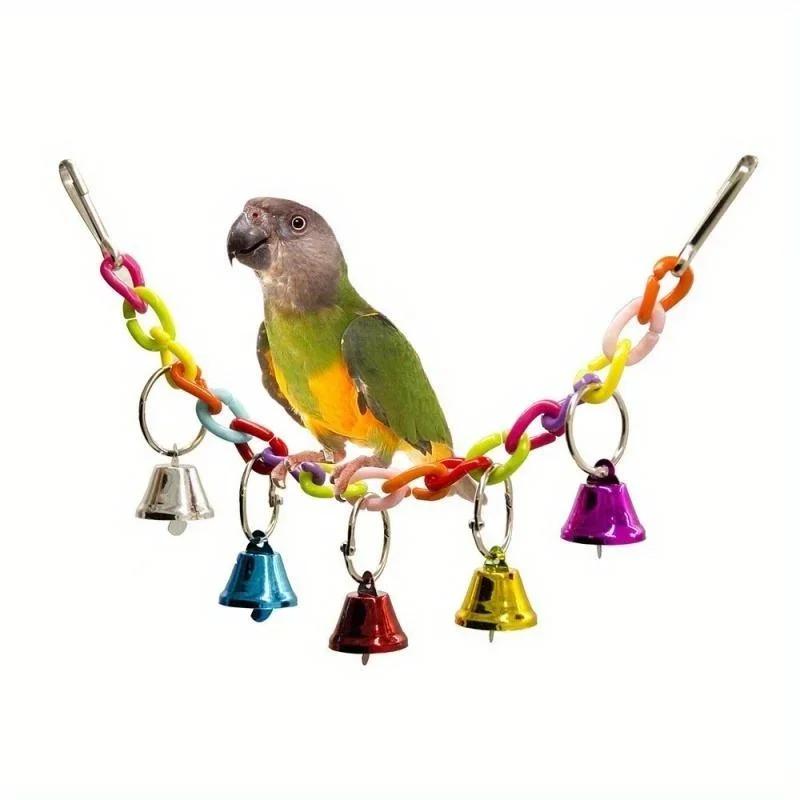 Parrot Toys Bird Suspension Bridge Bird Cage Swing Toy With Bell Pet Supplies Random Color
