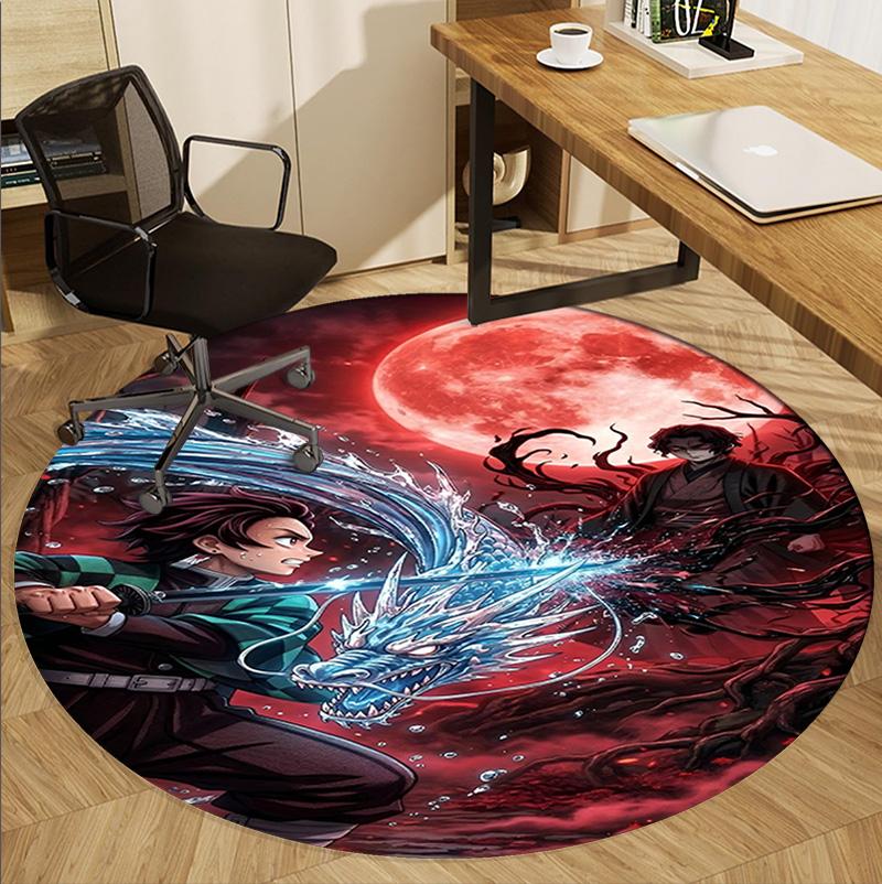 Demon Slayer Pattern Round Rug, Indoor/Outdoor Mat, for Picnic, Gameroom, Bedroom, Office, Living Room, Home Decor Carpet, Birthday Gift