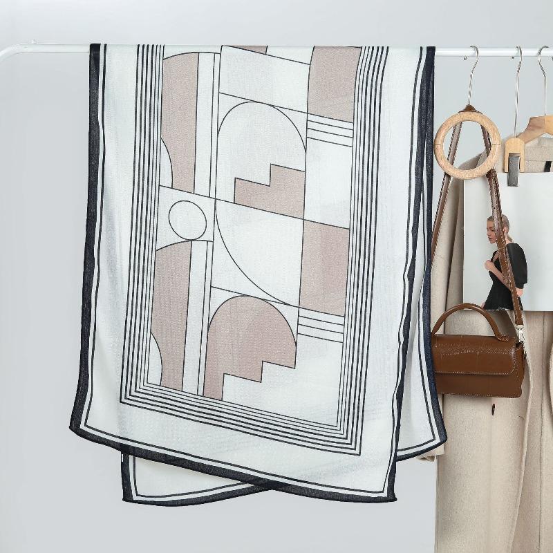 Temperament Women Silk Scarf Scarf Spring and Autumn Versatile Simple Lines Velvet Long Scarf Autumn and Winter Warm Thin Shawl