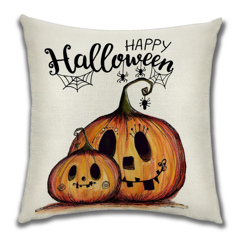 45*45cm Halloween Pillow Cover Cartoon Pumpkin Skull Antasy Witch Castle Flax Sofa Cushion Cover Home Textile Rooms Decorations