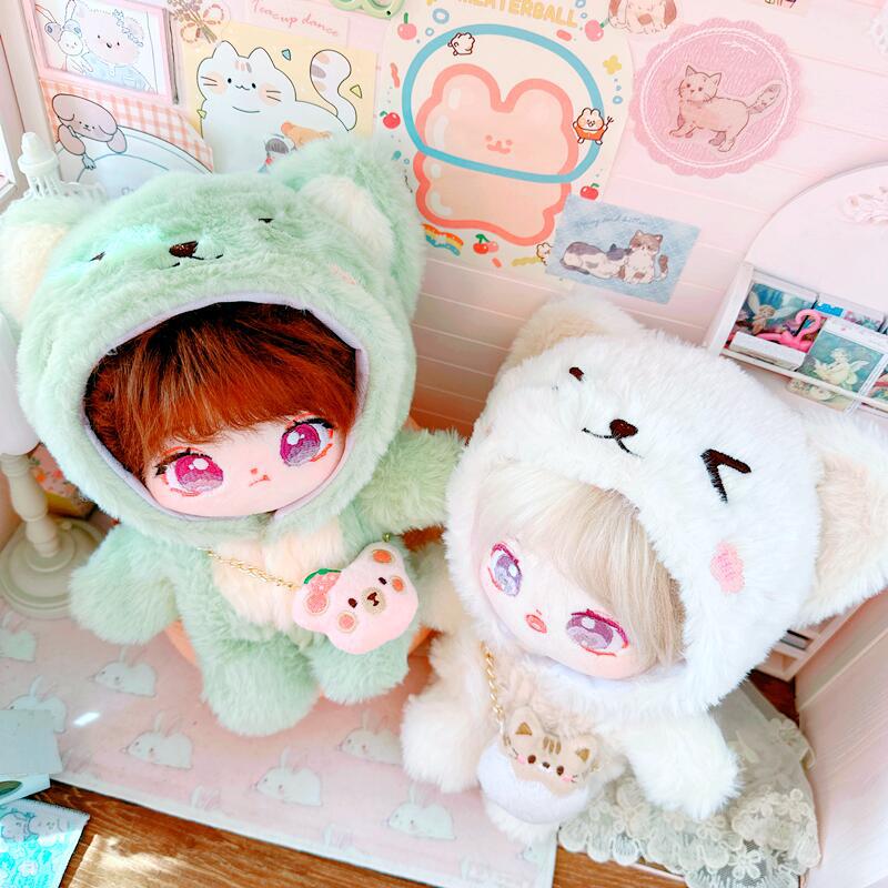 Cotton 20cm Doll with Clothes - Celebrity Style, Normal or Fat Body, Triangle Eyes, Cat Jumpsuit