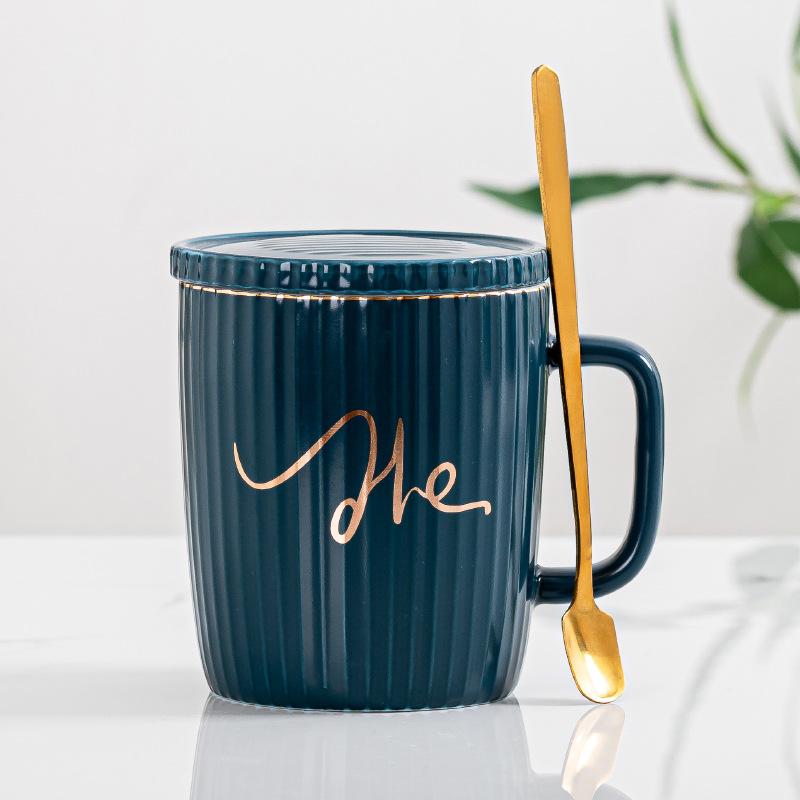 European Ceramic Mug Striped Mug Set Couple Cup Advertising Gift Souvenir