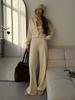 Fall Winter New Knit Set Women Long Sleeve Cardigan Pants Solid Color Sweater 3 Piece Outfit