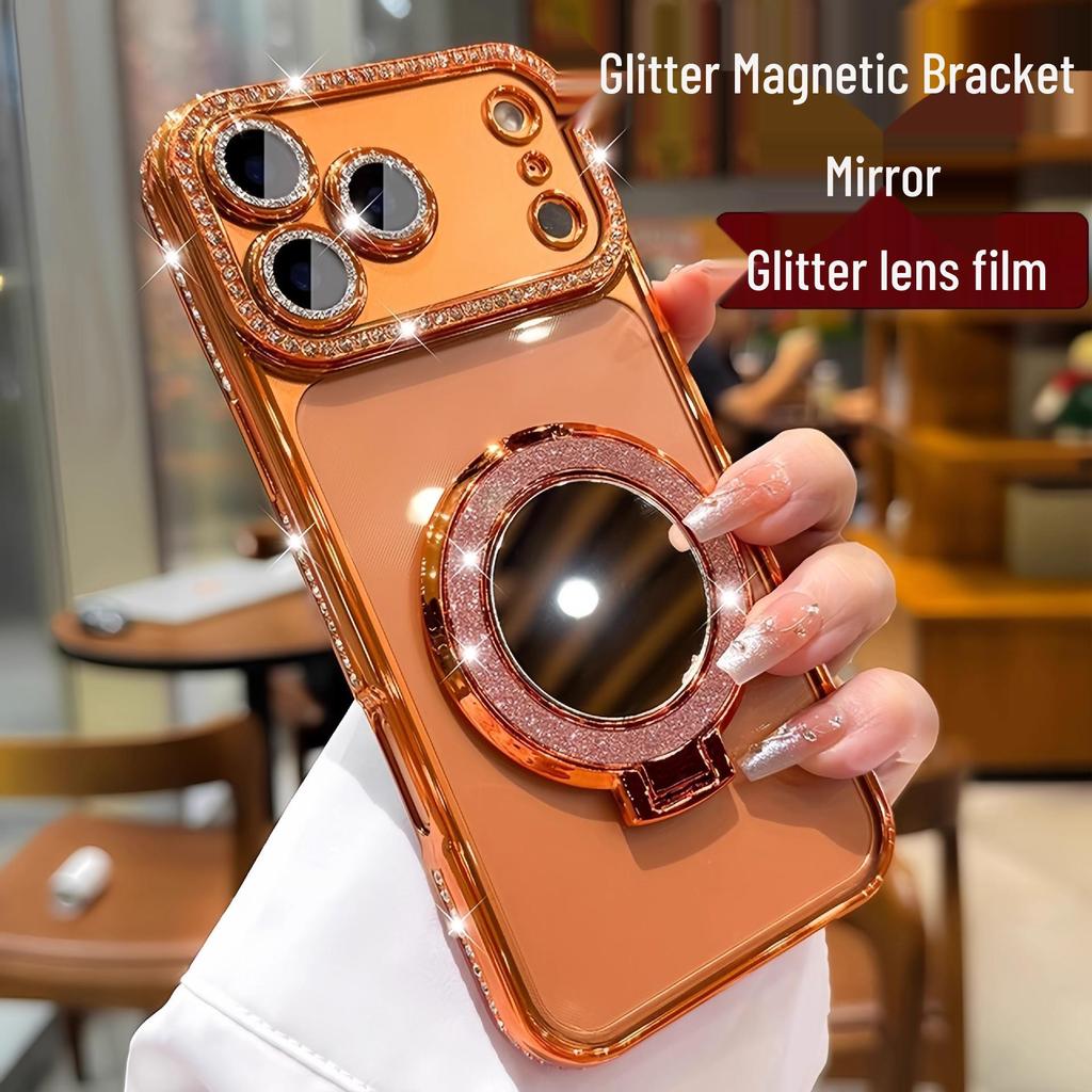 iPhone 17 Pro Max Glitter Mirror Magnetic Stand Rhinestone Protective Case