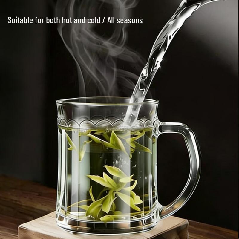 MENGTING Żaroodporny Szklany Kubek do Herbaty z Pokrywką i Uchwytem