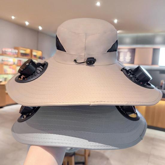 Men Sun Hat with Dual Power Supply Fan Design Three-Speed Wind Adjustable Wide Brim Fishing Hat Fishing Hiking Hat