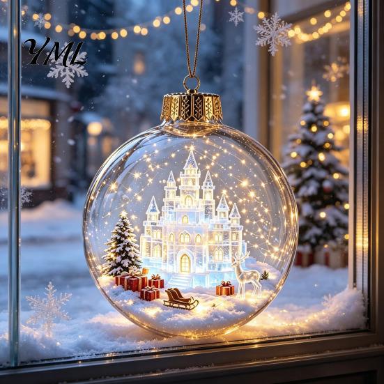 Glowing Holiday Tree Decor Christmas Story Ornament, Mini Scene Light Up Ball Unique Gift Ideas Hanging Decoration, Acrylic Clear Pendant for