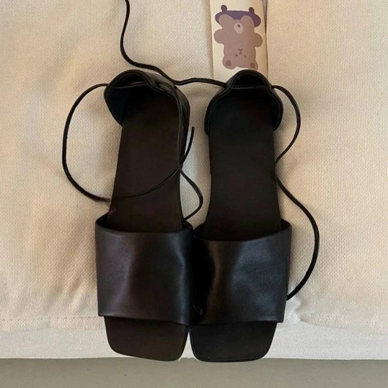 Fashion Square Toe Women's Sandals Flats Casual Shoes 2025 Summer Walking Comfort Shoes Open Toe Slides Fashion Beach Flip Flops Shoes