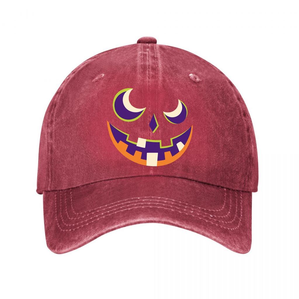 Playful Halloween Pumpkin Smile Grap Washed Baseball Cap Outdoor For Womens Unisex FeUnisex Dad Hat