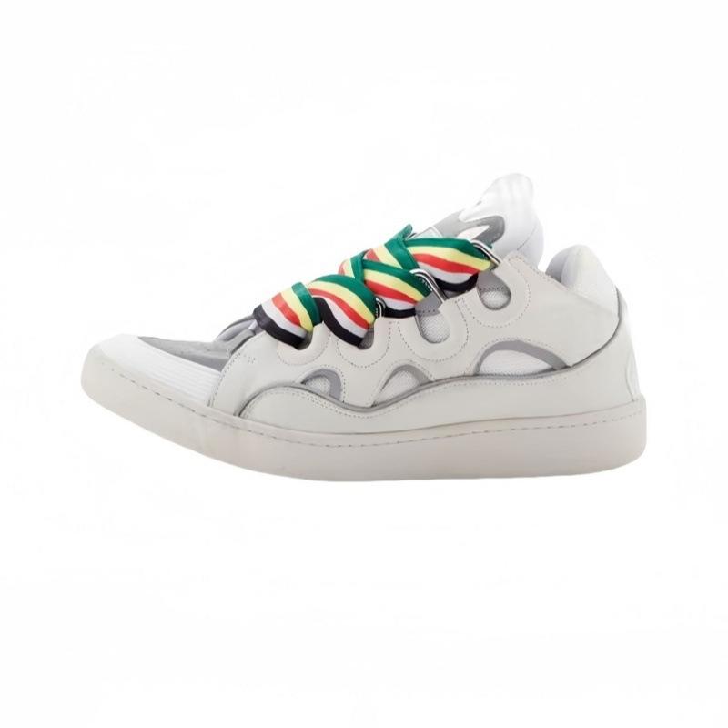 Leather Splicing Casual Shoes CURB Trend Sports Shoes White Green Mocha Men's and Women's Board Shoes Bread Shoes