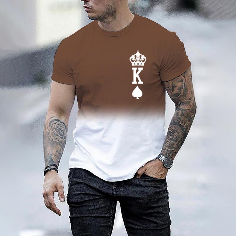 Herren Sommer 3D Digital bedrucktes einfaches Farbverlaufs-Rundhals-Kurzarm-T-Shirt
