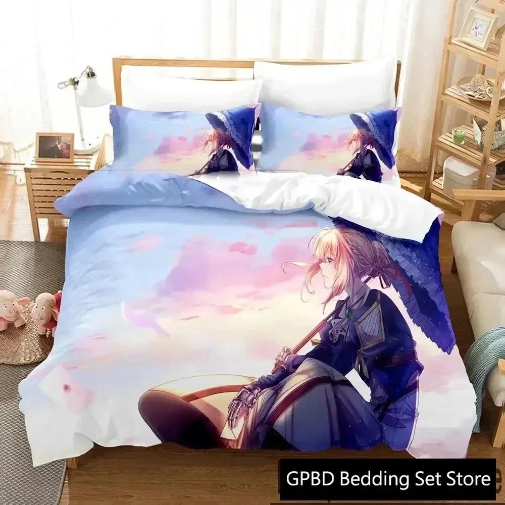 Luxury New 3D Print Anime Violet Evergarden Bedding Set Duvet Cover Bed Set Quilt Cover Pillowcase Queen Boys Adult Bedding Set