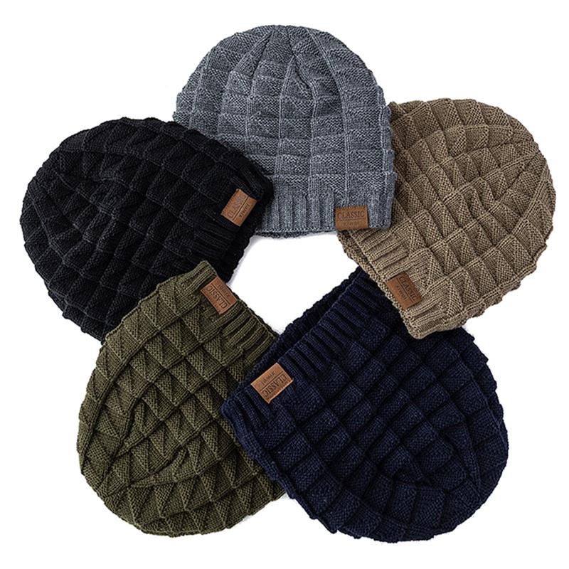 Classic Labal Winter Hats Outdoor Knitted Hats For Men And Women Beanie Cap Plush Fur Lining Warm Sports Hats