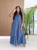 TW851 European Sleeveless Ruffle Long Dress - Women's Casual Holiday Button-Down Lapel Style