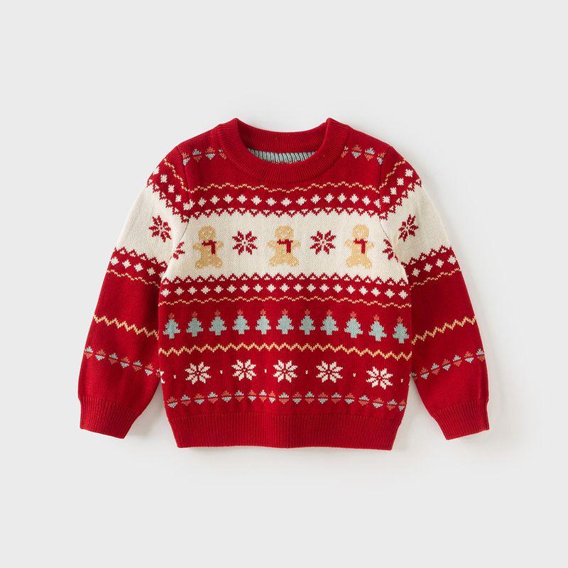 David Bella Girls  Fair Isle Sweater Winter New Style Baby New Year Red Stylish Knitwear Children s Top Red [Ready Stock] 80((Recommended Height 73-80cm))