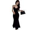 Rich Daughter Black Lace Suspender Dress Women's French High-end Temperament Slim and Thin Hip-wrapped Long Skirt