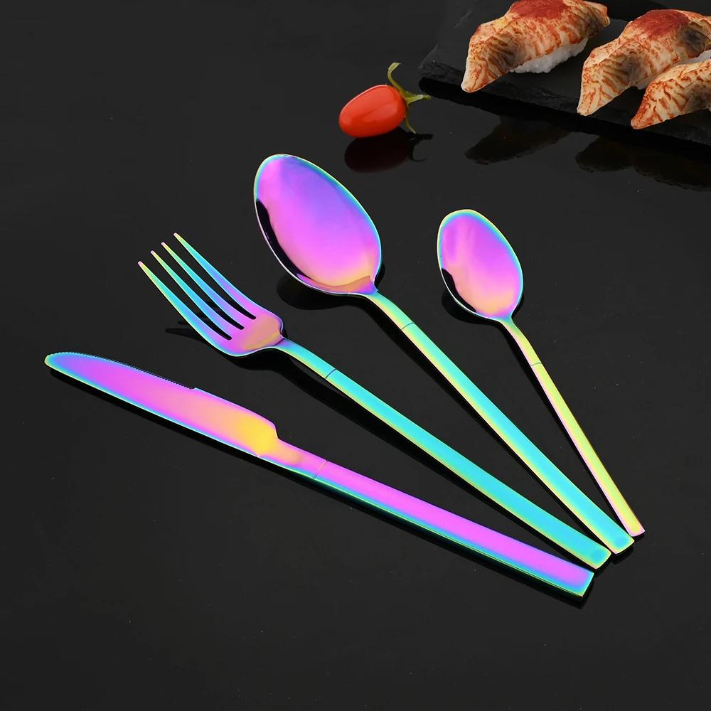 16Pcs Rose Gold Dinnerware Set Knife Fork Coffee Tea Spoon Cutlery Set Stainless Steel Tableware Western Home Kitchen Flatware