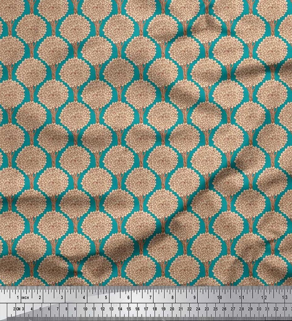 Soimoi Japan Crepe Satin Fabric Floral & Tree Print Fabric by the metre 42 Inch