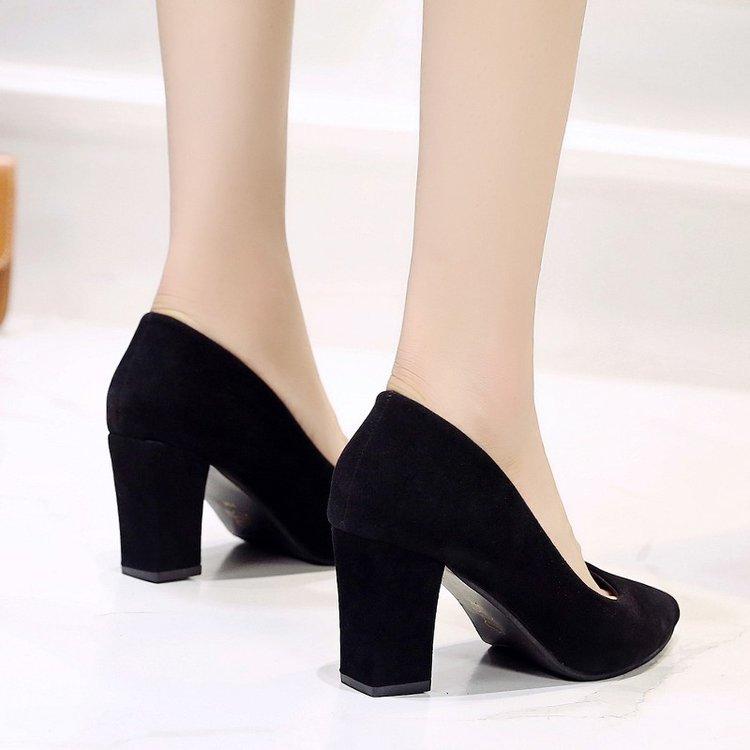 High Heels Women's Autumn New Thick Heel Pointed Suede Single Shoes Fashionable Simple Work Shoes