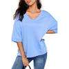 US Shiying Simple and Versatile V-neck Short sleeve T-shirt Women 2025 Summer New Solid Loose Pullover Women