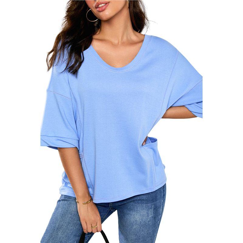 US Shiying Simple and Versatile V-neck Short sleeve T-shirt Women 2025 Summer New Solid Loose Pullover Women