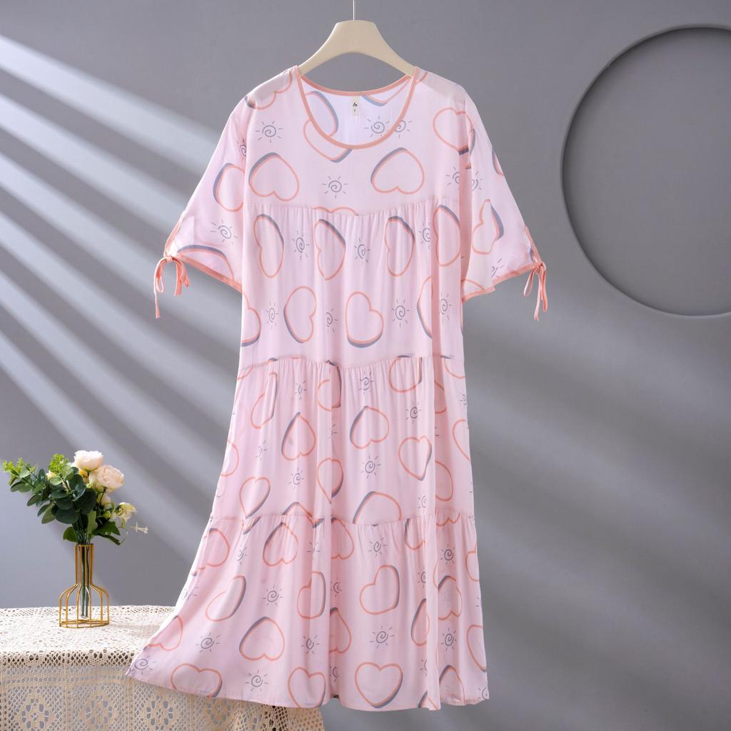 Spot new women's cotton silk spring, summer and autumn thin loose cake nightgown simple and comfortable loungewear