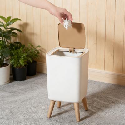 10L Weißer Holz-Mülleimer mit Deckel, Hoher Stand-Tretmülleimer für Wohnzimmer, Badezimmer, Büro, Moderner Küchen-Abfalleimer