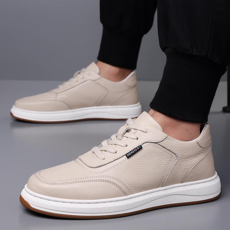 Men's Spring Genuine Leather Waterproof Sports Shoes Running Non-slip Thick Sole Heightened Men's Casual White Forrest Gump Shoes