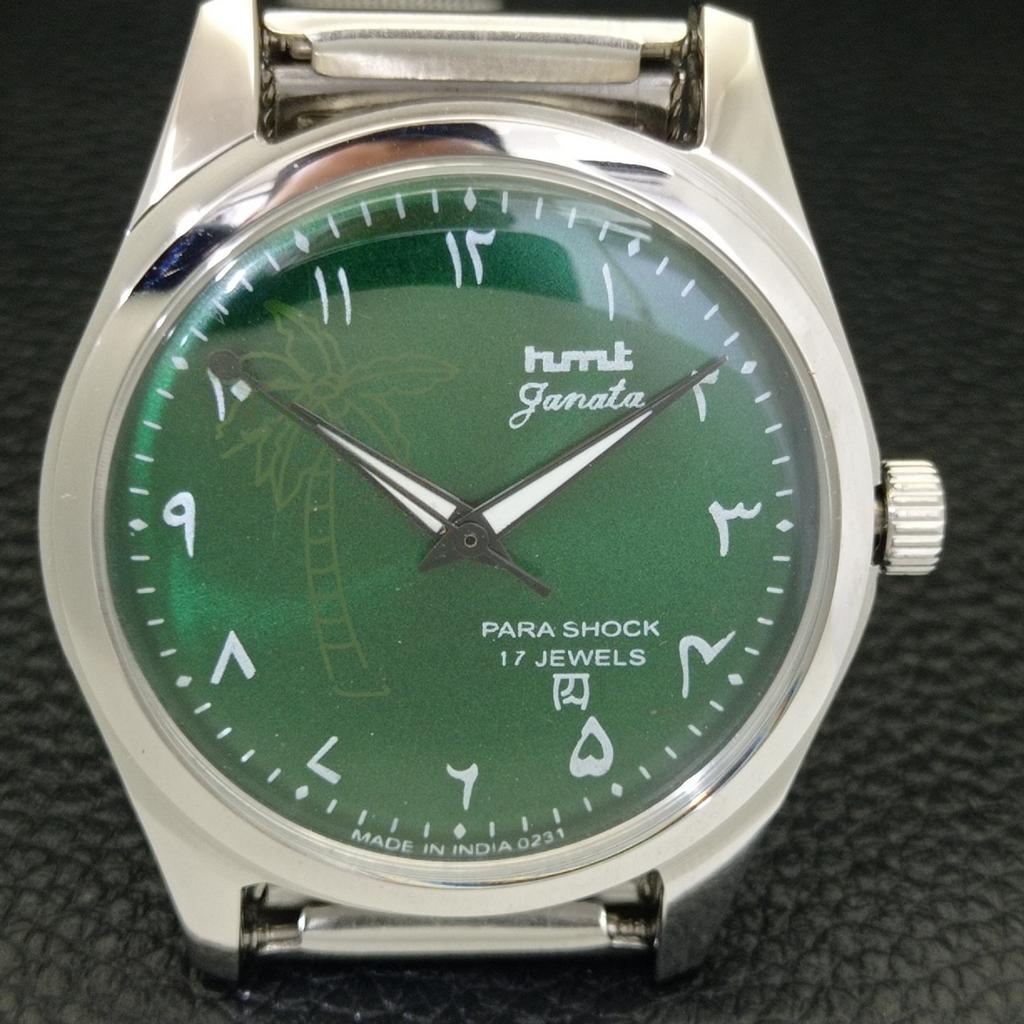 HANDAUFZUG VINTAGE HMT JANATA INDISCHE HERRENARMBANDUHR ARABISCH GRÜNES ZIFFERBLATT a440956-4