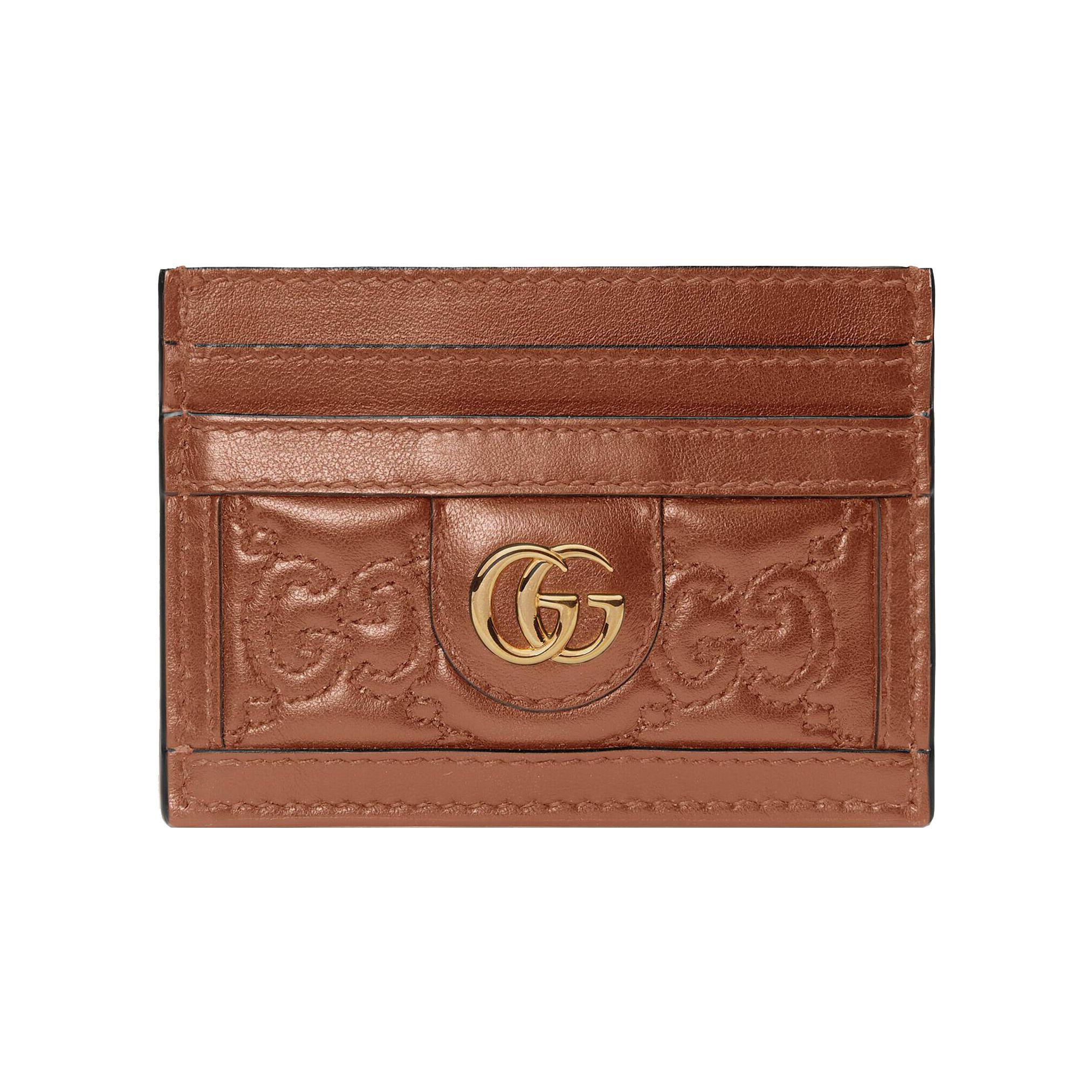 Gucci GG Matelassé Gold Logo Double G Pattern Four Card Slot Leather Clutch Women Clutch Light-Brown 723790-UM8IG-2546 Box(Basic Set+Box)