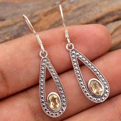 Orecchino in Argento con Pietra di Citrino, Gioiello Fatto a Mano in Argento Sterling 925, Gioiello in Argento Orecchino da Donna Regalo per Lei