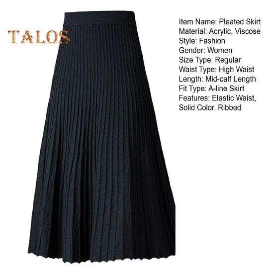 Jupe plissée pour femme, taille haute, élastique, ligne A, mi-longue, couleur unie, longueur mi-mollet, jupe épaisse, style transport