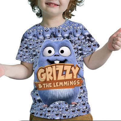 Çocuklar Grizzy ve Lemmings 3D Baskı T Shirt Çocuk Karikatür T-shirt Yürümeye Başlayan Erkek Kız Anime T-shirt Streetweete Tee Tops