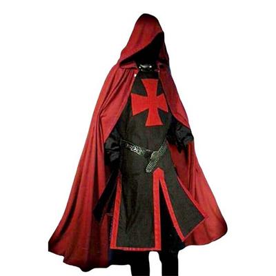 Středověká tunika a plášť s kapucí Rytíři Templáři Renesanční Kostým Cape Knight Pánská LARP