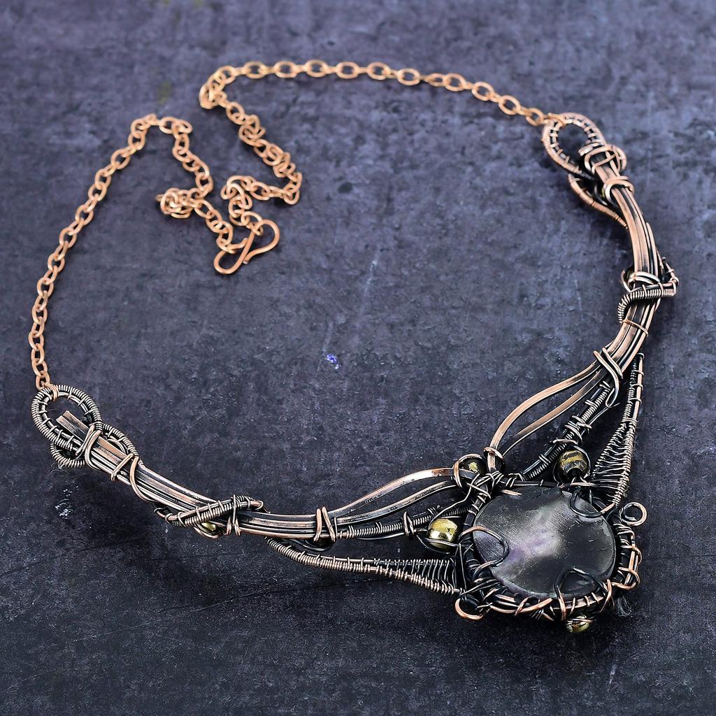 Lepidolite Gemstone Handmade Copper Wire Wrap Jewelry Necklace 18" ET-4955